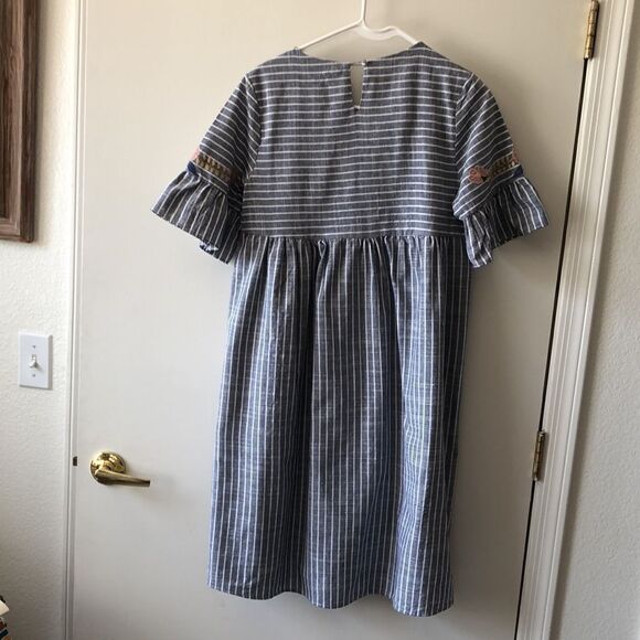 Tea n Rose Embroidered Dress Blue/white Stripes Size S Gently used - Picture 2 of 6